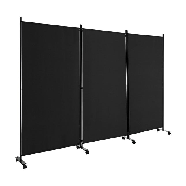 Mobile Room Divider with Wheels, 3 Panels, 180 cm, Black
