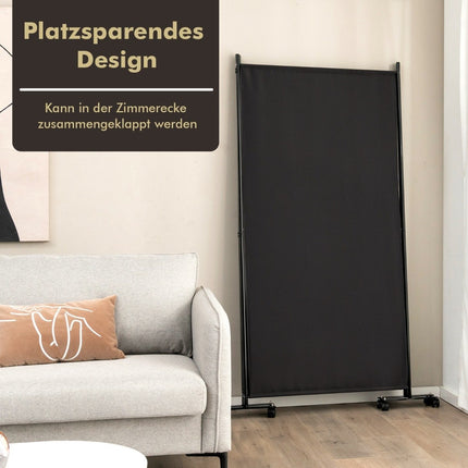 Mobile Room Divider with Wheels, 3 Panels, 180 cm, Black
