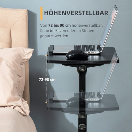 Mobile portable tripod table, adjustable height, black