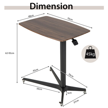 Mobile Standing Desk, Height Adjustable, Locking Casters