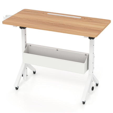 Mobile Standing Desk, Height Adjustable with Storage Basket