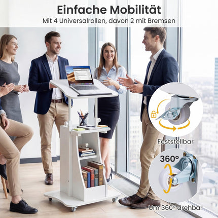 Mobile Standing Desk With Wheels, Tilting Top, 72-112 Cm