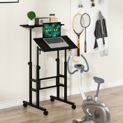 Mobile Standing Desk with Wheels, Height Adjustable, Black