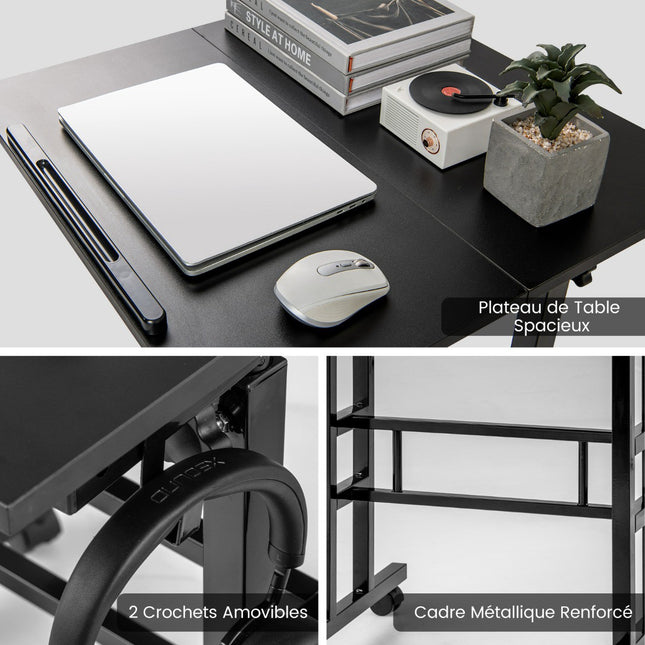 Mobile Standing Desk with Wheels, Height Adjustable, Black