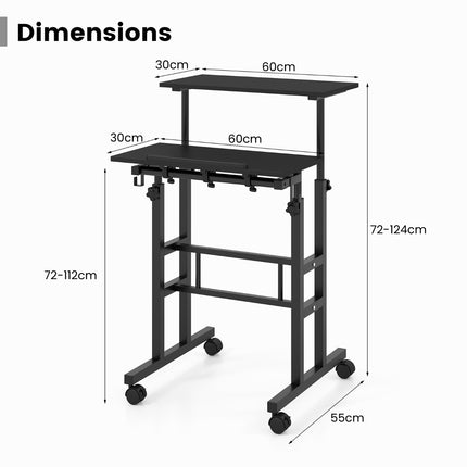 Mobile Standing Desk with Wheels, Height Adjustable, Black