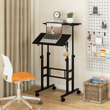 Mobile Standing Desk with Wheels, Height Adjustable, Black