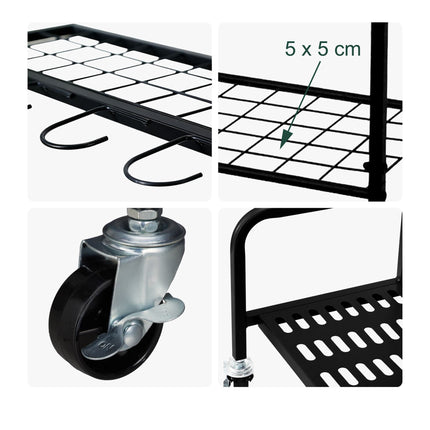 Mobile Steel Garden Tool Rack with Castors, Black