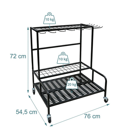 Mobile Steel Garden Tool Rack with Castors, Black