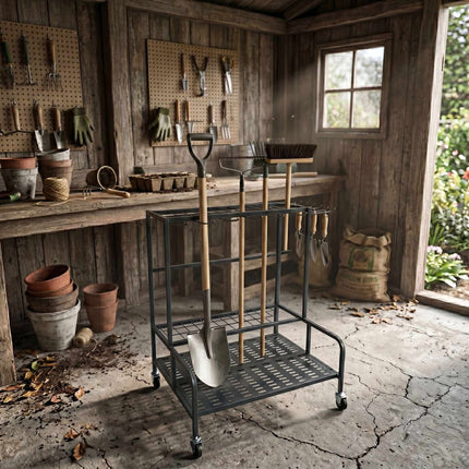 Mobile Steel Garden Tool Rack with Castors