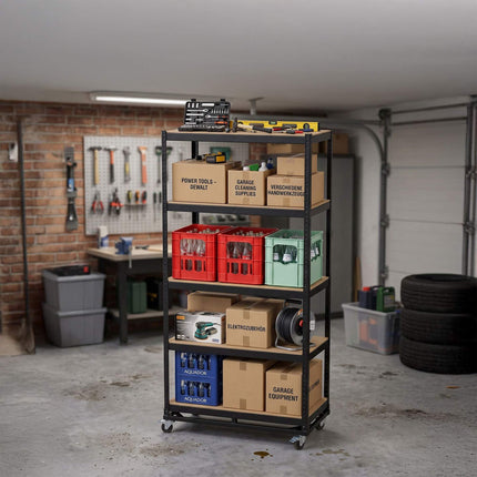 Mobile Steel Shelving Unit, Adjustable, Locking Casters