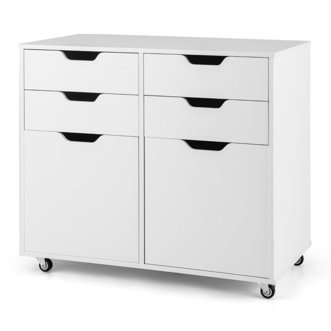 Mobile Storage Cabinet with 4 Drawers and 2 Doors, White