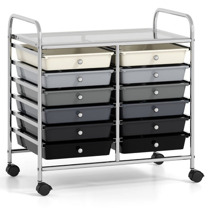 Mobile Storage Cart with 12 Stackable Drawers, Black