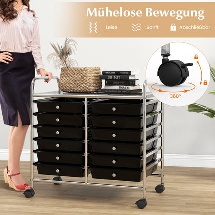 Mobile Storage Cart with 12 Stackable Drawers, Black