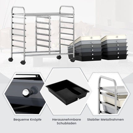 Mobile Storage Cart with 12 Stackable Drawers, Black