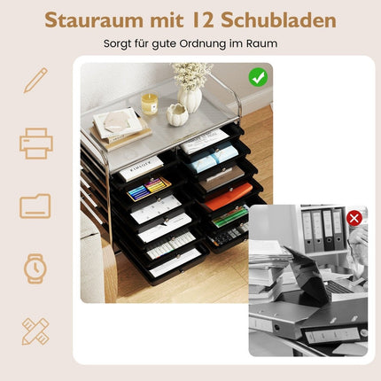 Mobile Storage Cart with 12 Stackable Drawers, Black