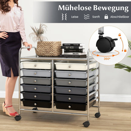 Mobile Storage Cart with 12 Stackable Drawers, Black