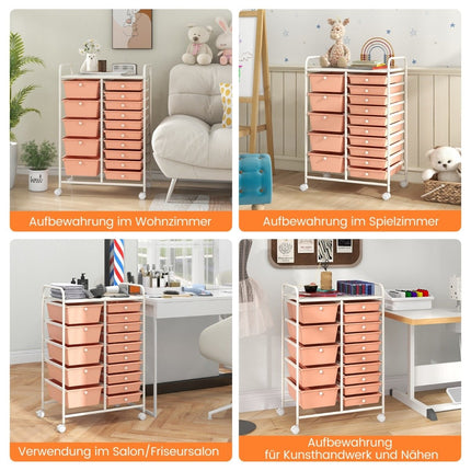 Mobile Storage Cart with 15 Stackable Drawers