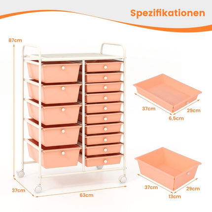Mobile Storage Cart with 15 Stackable Drawers