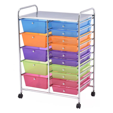 Mobile Storage Cart with 15 Stackable Drawers, Metal Frame