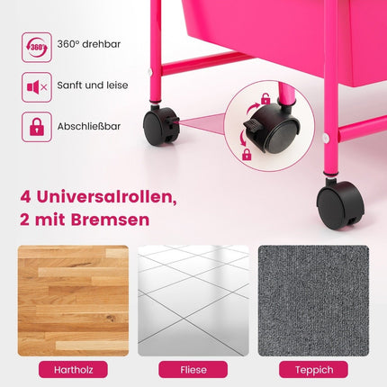 Mobile Storage Cart with 15 Stackable Drawers, Pink