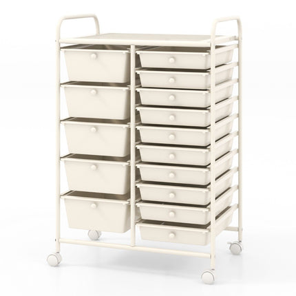 Mobile Storage Cart with 15 Stackable Drawers, White