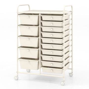 Mobile Storage Cart with 15 Stackable Drawers, White