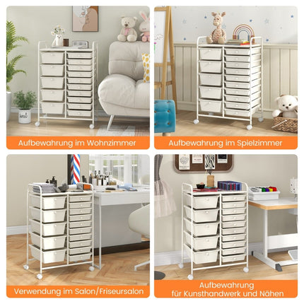 Mobile Storage Cart with 15 Stackable Drawers, White
