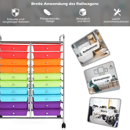 Mobile Storage Cart with 20 Colorful Drawers