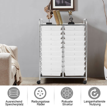 Mobile Storage Cart with 20 Drawers, Chrome Frame