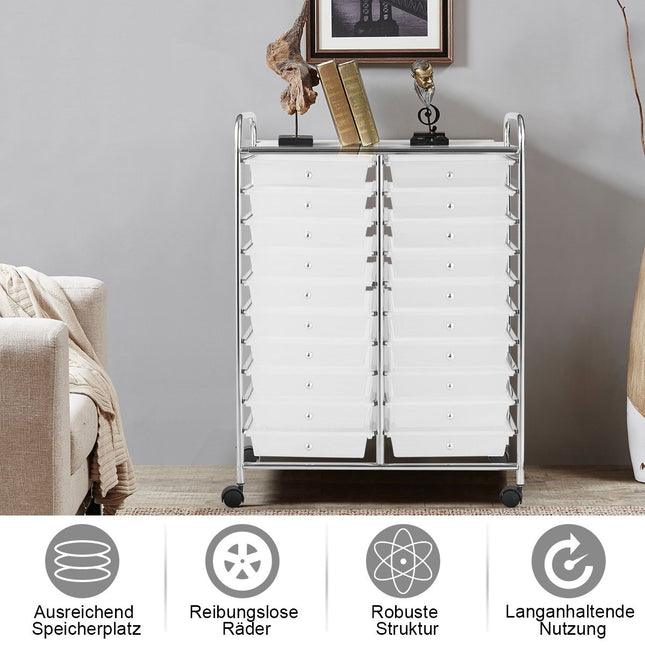 Mobile Storage Cart with 20 Drawers, Chrome Frame