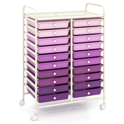 Mobile Storage Cart with 20 Stackable Drawers, Purple