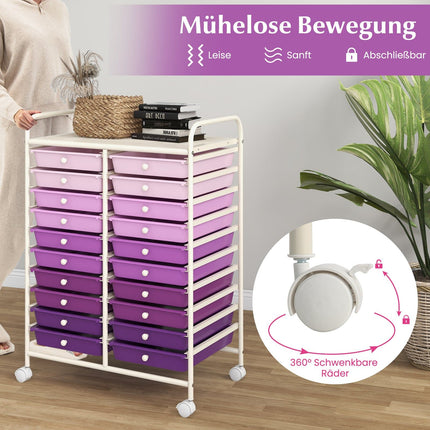 Mobile Storage Cart with 20 Stackable Drawers, Purple