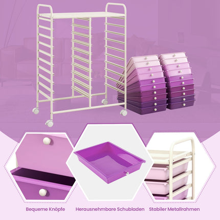 Mobile Storage Cart with 20 Stackable Drawers, Purple