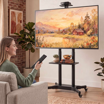 Mobile TV Stand with Adjustable Height, 32-75 Inch, Metal