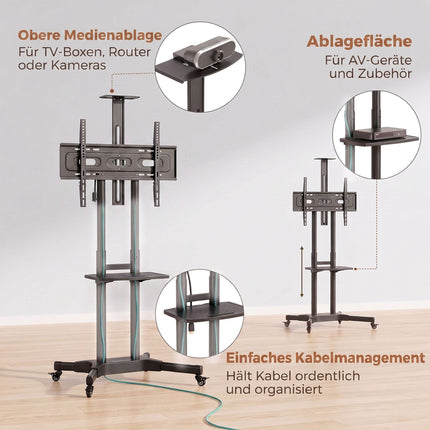 Mobile TV Stand with Adjustable Height, 32-75 Inch, Metal