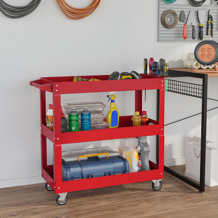Mobile Tool Cart – 3-Tier Steel, Locking Wheels