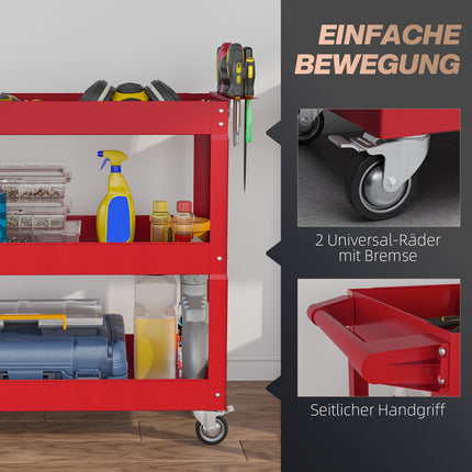Mobile Tool Cart – 3-Tier Steel, Locking Wheels