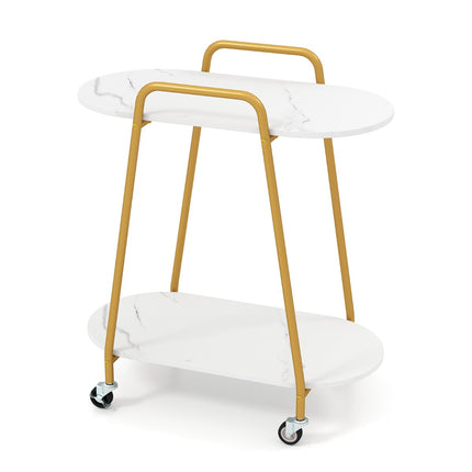 Mobile Two-Tier Side Table with Faux Marble Surface