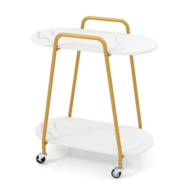 Mobile Two-Tier Side Table with Faux Marble Surface