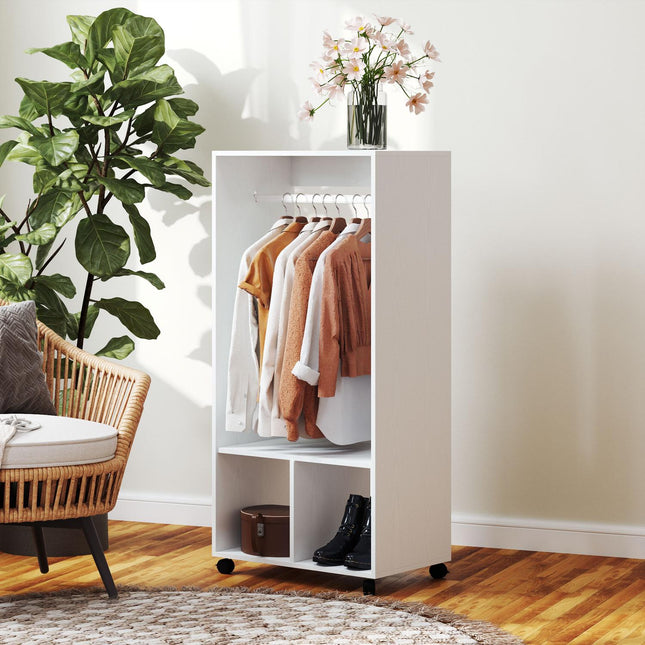 Mobile wardrobe with shelf - aluminium, white