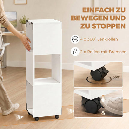Mobile White File Cabinet with 3 Shelves and Printer Stand