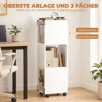 Mobile White File Cabinet with 3 Shelves and Printer Stand
