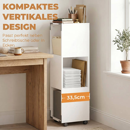 Mobile White File Cabinet with 3 Shelves and Printer Stand