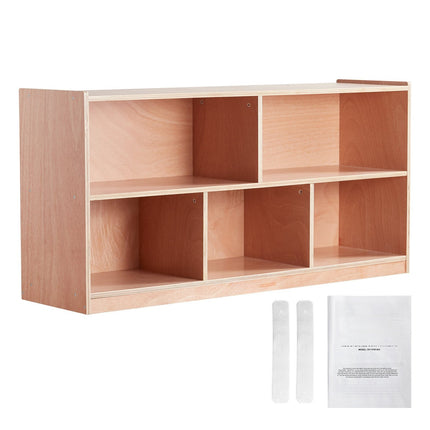 Mobile Wood Cubby Storage Cabinet, 5 Compartments, 2-Shelf
