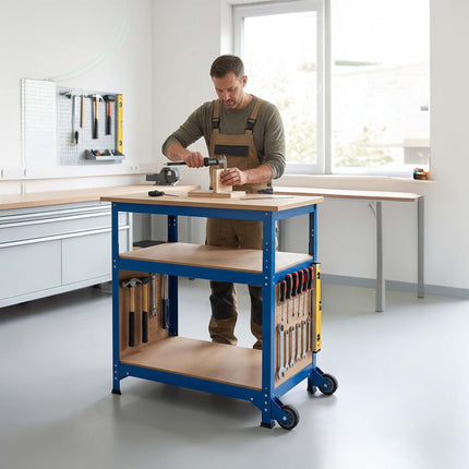 Mobile Workbench With Casters, Pegboard, Adjustable Height