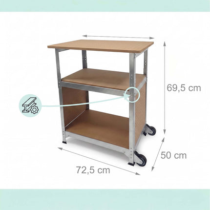 Mobile Workbench With Casters, Pegboard, Adjustable Height