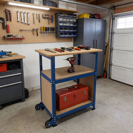 Mobile Workbench With Casters, Pegboard, Adjustable Height