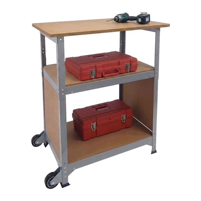 Mobile Workbench With Casters, Pegboard, Adjustable Height
