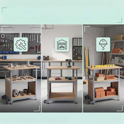 Mobile Workbench With Casters, Pegboard, Adjustable Height
