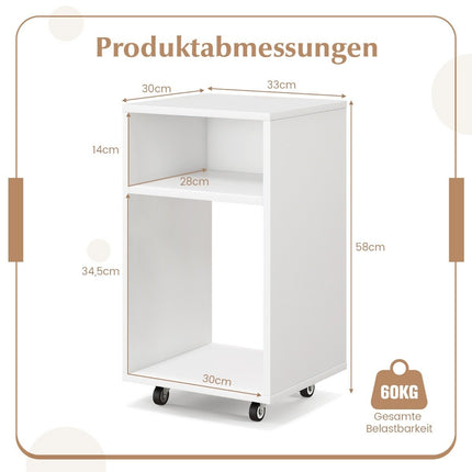 Mobile filing cabinet office cabinet with 2 open shelves 33 x 30 x 58 cm white